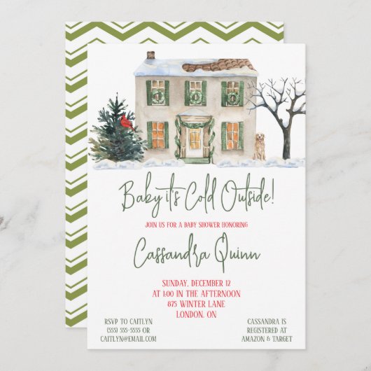 ベビー外は寒く、冬をテーマにした赤ちゃんシャワー 招待状 (正面/裏面)