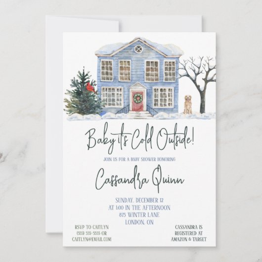 ベビー外は寒く、冬をテーマにした赤ちゃんシャワー 招待状 (正面)
