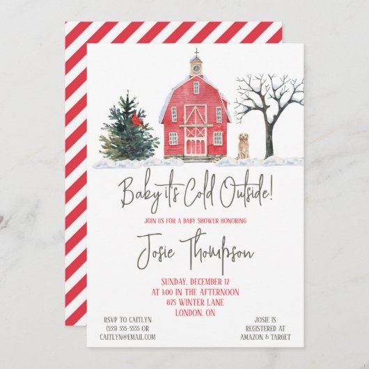 ベビー外は寒く、冬をテーマにした赤ちゃんシャワー 招待状 (正面/裏面)