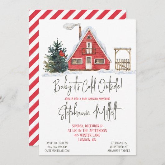 ベビー外は寒く、冬をテーマにした赤ちゃんシャワー 招待状 (正面/裏面)