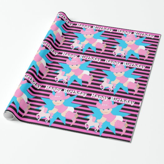 ベビー女性のカーボーイハッピーバースデー ラッピングペーパー (アンロールド)