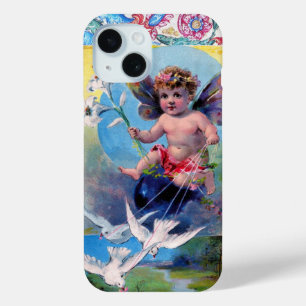 ベビー妖精と鳩アンティークフローラ iPhone 15ケース