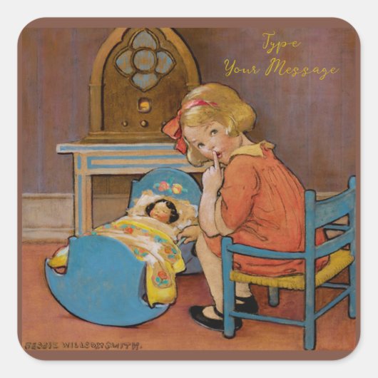 ベビー子イラストレーションヴィンテージアート | スクエアシール (正面)