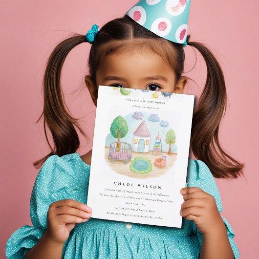 ベビー子供部屋エッセンシャルキュートパステルベビーシャワー 招待状