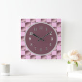 ベビー子供部屋シルクピンクパープルスクエアパターンキルト スクエア壁時計 (ホーム)