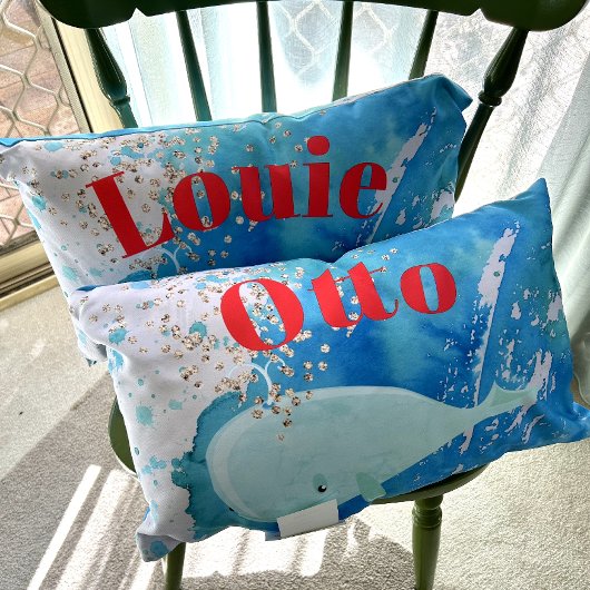 ベビー子供部屋ホエールスパークルブルーレッドパーソナル ランバークッション