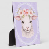 ベビー子羊とフラワークラウンのアートワーク フォトプラーク (側面)