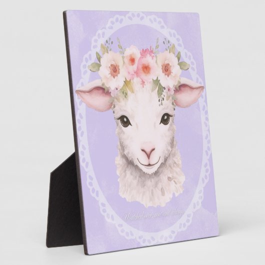 ベビー子羊とフラワークラウンのアートワーク フォトプラーク (側面)