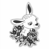 ベビー子鹿の花アニマルアートスケッチ シール (正面)