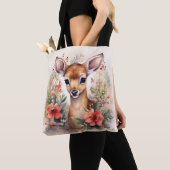 ベビー子鹿&クリスマスかわいい子羊の両面 トートバッグ (クローズアップ)