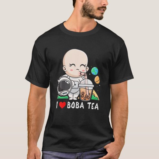ベビー宇宙飛行士の飲むバブルティー宇宙愛好家Bo Tシャツ (正面)