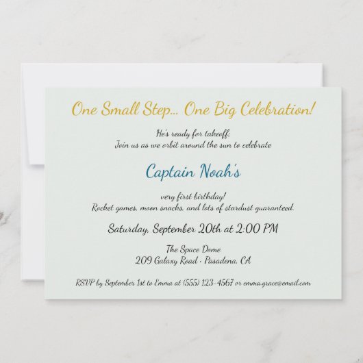 ベビー宇宙飛行士1歳の誕生日パーティー 招待状 (裏面)