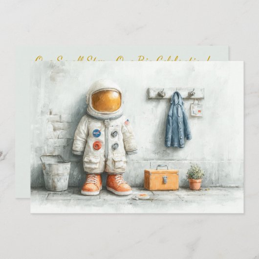 ベビー宇宙飛行士1歳の誕生日パーティー 招待状 (正面/裏面)