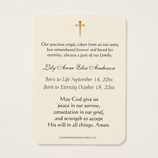 ベビー宗教カトリック葬儀記念聖式 (裏面)