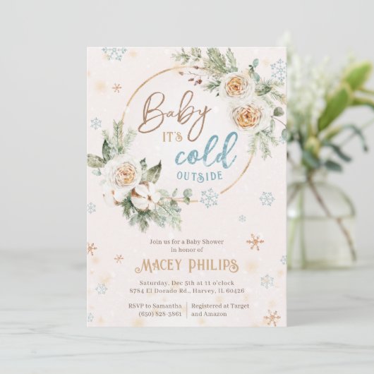 ベビー寒い外の居心地の良い冬のシャワー散水 招待状 (スタンド正面)