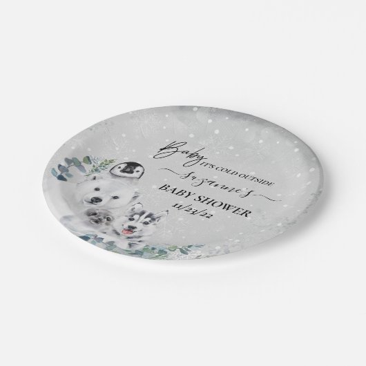 ベビー寒冷で北極圏外の動物シャワー冬 ペーパープレート (アングル)