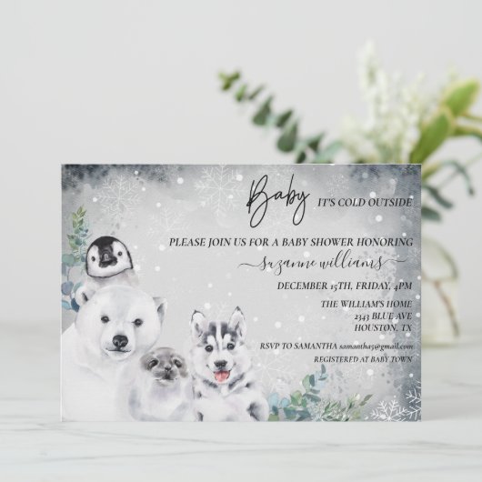 ベビー寒冷で北極圏外の動物シャワー冬 招待状 (スタンド正面)