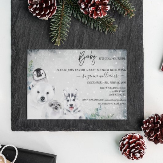 ベビー寒冷で北極圏外の動物シャワー冬 招待状