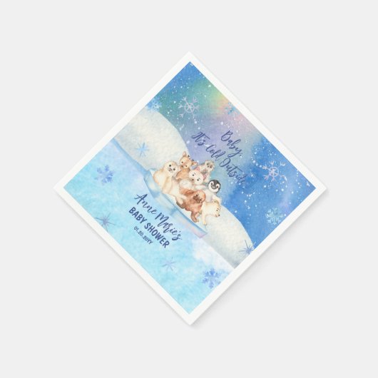 ベビー寒冷な北極圏外の動物の赤ちゃんシャワー スタンダードカクテルナプキン (角)