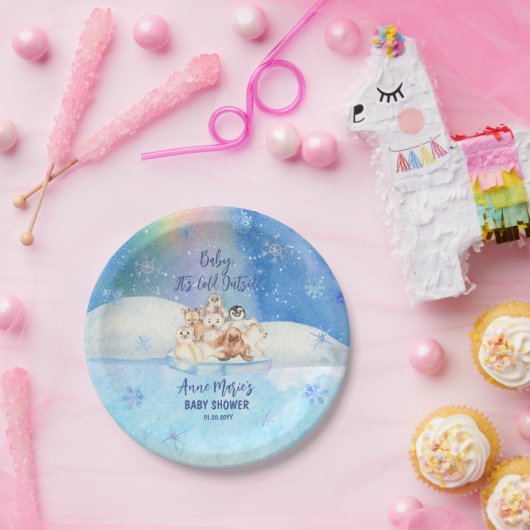 ベビー寒冷な北極圏外の動物の赤ちゃんシャワー ペーパープレート (パーティー)