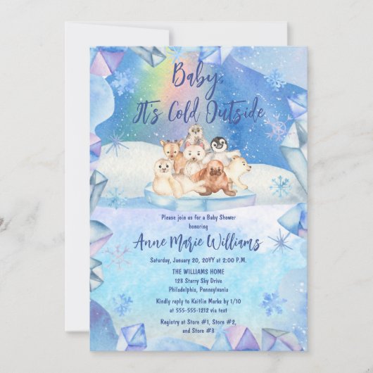 ベビー寒冷な北極圏外の動物の赤ちゃんシャワー 招待状 (正面)