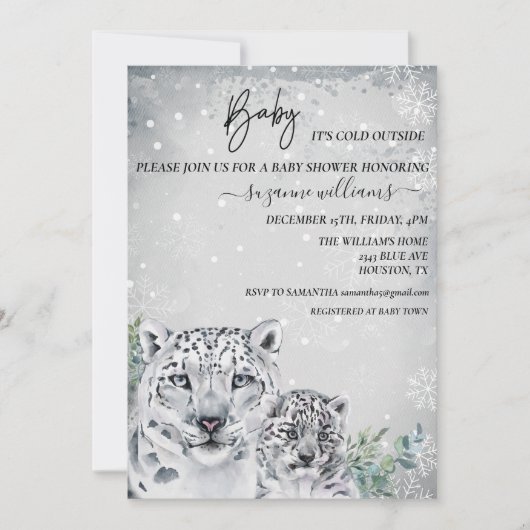 ベビー寒冷な北極圏外の動物ユキヒョウ 招待状 (正面)