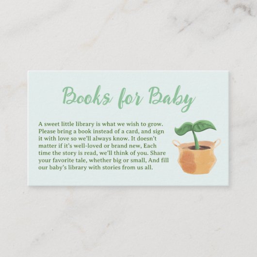 ベビー小さな芽の庭の赤ちゃんシャワー用の本 エンクロージャーカード (正面)