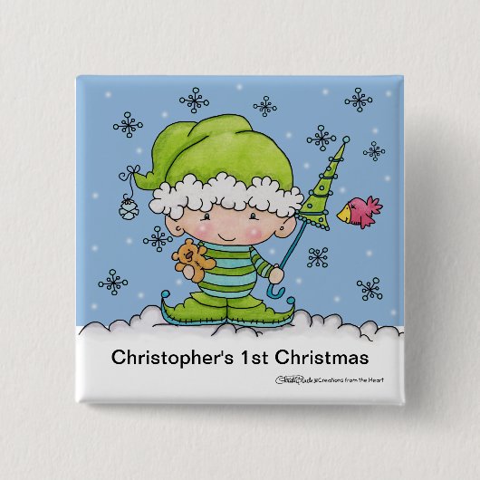 ベビー小妖精や小人パーソナライズされた- !stクリスマス 缶バッジ (正面)