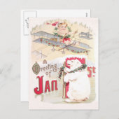 ベビー年末年始の飛行機ホッキョクグマ シーズンポストカード (正面/裏面)