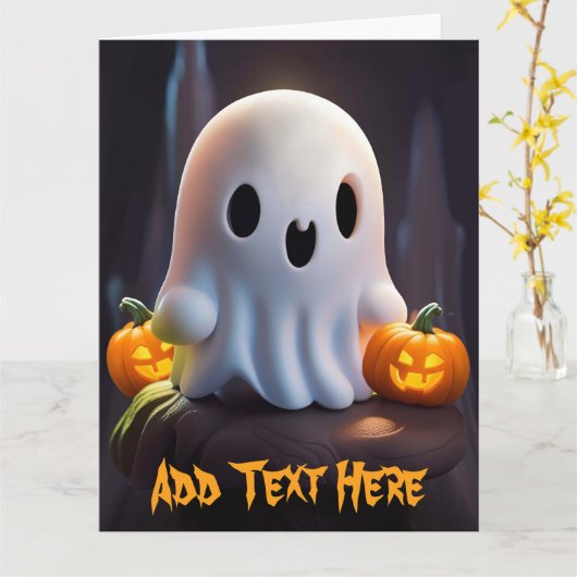 ベビー幽霊不気味かわいいハロウィーンキャラクター カード (黄色い花)