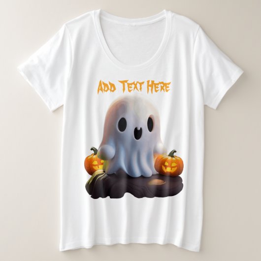 ベビー幽霊不気味かわいいハロウィーンキャラクター プラスサイズTシャツ (デザイン正面)