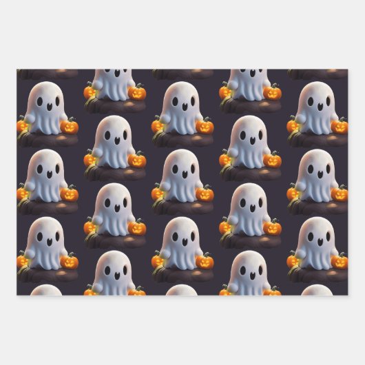 ベビー幽霊不気味かわいいハロウィーンキャラクター ラッピングペーパーシート (正面3)