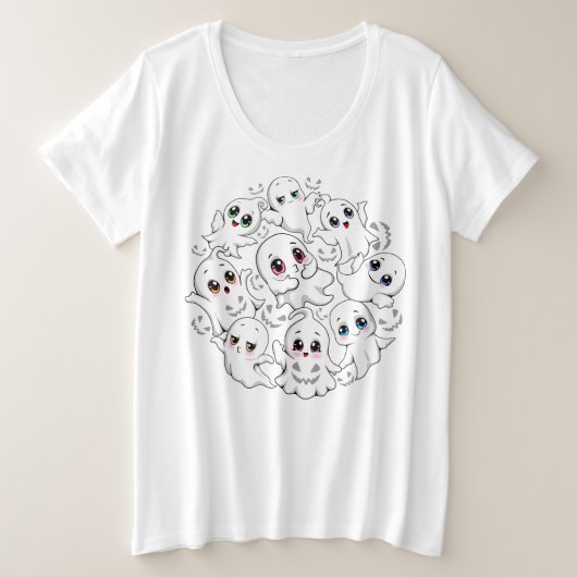 ベビー幽霊不気味かわいいハロウィーンムード プラスサイズTシャツ (デザイン正面)