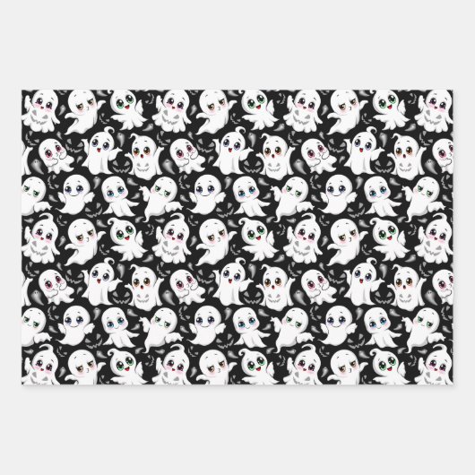 ベビー幽霊不気味かわいいハロウィーンムード ラッピングペーパーシート (正面3)