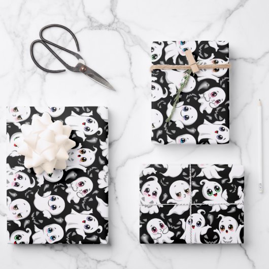 ベビー幽霊不気味かわいいハロウィーンムード ラッピングペーパーシート (正面)