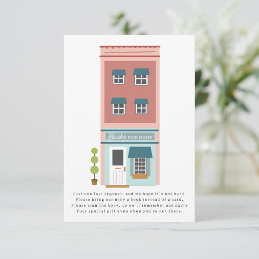 ベビー建物ピンク赤ちゃんシャワー用の本 エンクロージャーカード (スタンド正面)