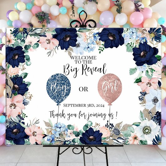 ベビー性がピンク色の花のパーティー徴候を明かす キャンバスプリント