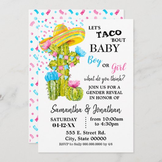 ベビー性に関するタコでサボテンを明らかにする 招待状 (正面/裏面)