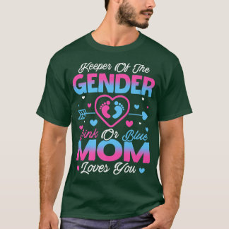 ベビー性別がシャワーピンクまたはブルーママ愛Yを明らかにする Tシャツ