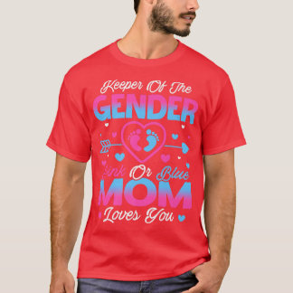 ベビー性別がシャワーピンクまたはブルーママ愛Yを明らかにする Tシャツ