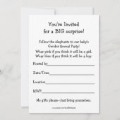 ベビー性別がパーティの招待状、ゾウを明らかにする 招待状 (裏面)