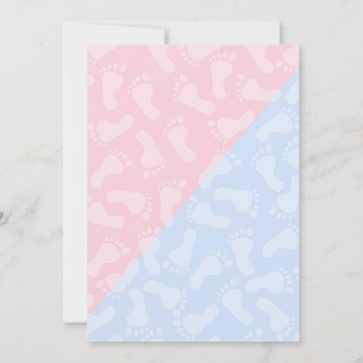 ベビー性別がパーティーピンクの青の足跡を明らかにする 招待状 (裏面)