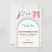 ベビー性別がベースボールまたは弓を明らかにする サンキューカード (正面)