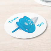 ベビー性別のリビールパーティー – チームボーイ ラウンドペーパーコースター (アングル)