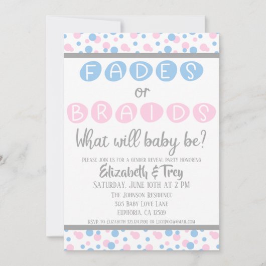 ベビー性別の表示 – フェードまたは三つ編み招待状 招待状 (正面)
