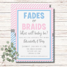 ベビー性別の表示 – フェードまたは三つ編み招待状