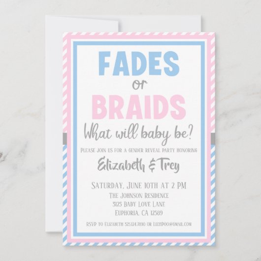 ベビー性別の表示 – フェードまたは三つ編み招待状 招待状 (正面)