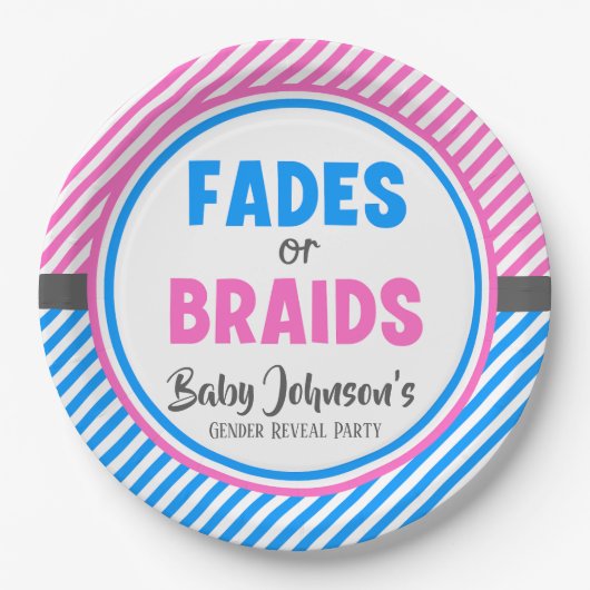 ベビー性別の表示 – フェードまたは三つ編み ペーパープレート (正面)