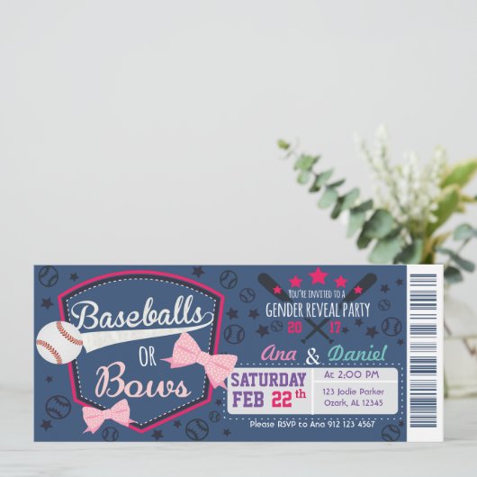 ベビー性別の表示 – ベースボールまたは湾曲形 招待状 (スタンド正面)