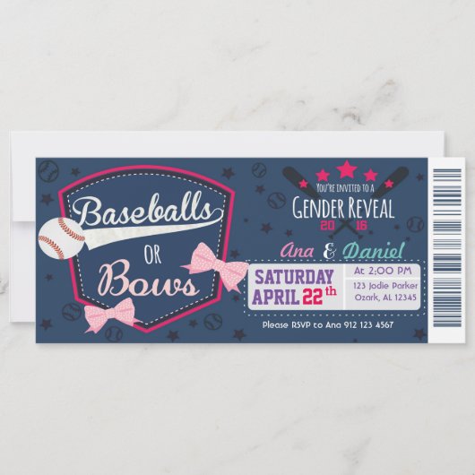 ベビー性別の表示 – ベースボールまたは湾曲形 招待状 (正面)